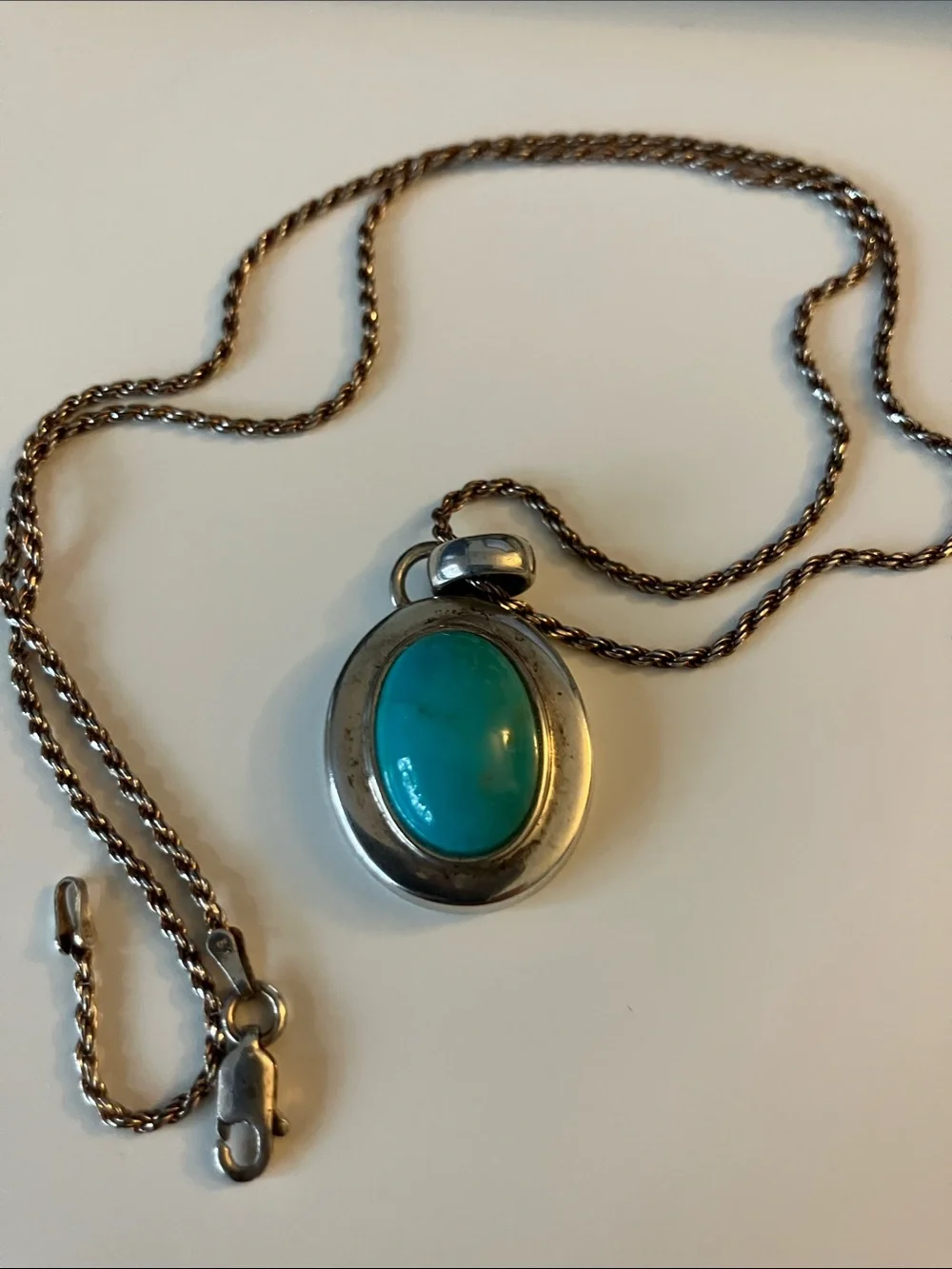 Sterling Silver Turquoise Oval Pendant Necklace